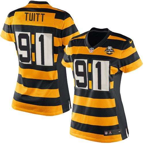 Women's Elite Stephon Tuitt 80th Anniversary Nike Jersey Gold/Black Alternate - #91 Throwback NFL Pittsburgh Steelers